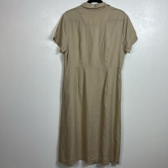 Quince European Linen Button Front Beige Short Sleeve Midi Shirt Dress Size L - Picture 6 of 10